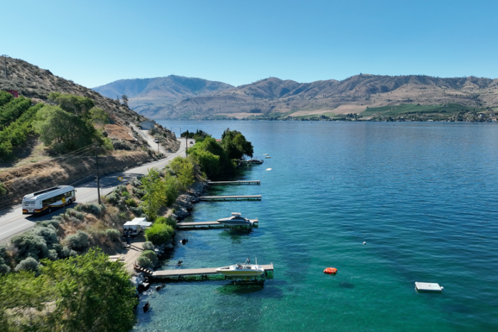 bus by a bay or river