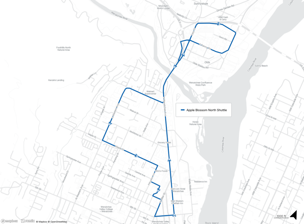 Apple Blossom North Shuttle Map for 2026.