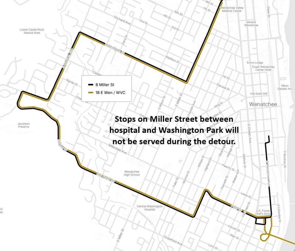 Routes 8 and 18 detour map