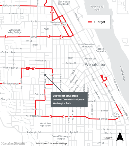 Route 7 will not serve stops between Columbia Station and Washington Park during the detour.
